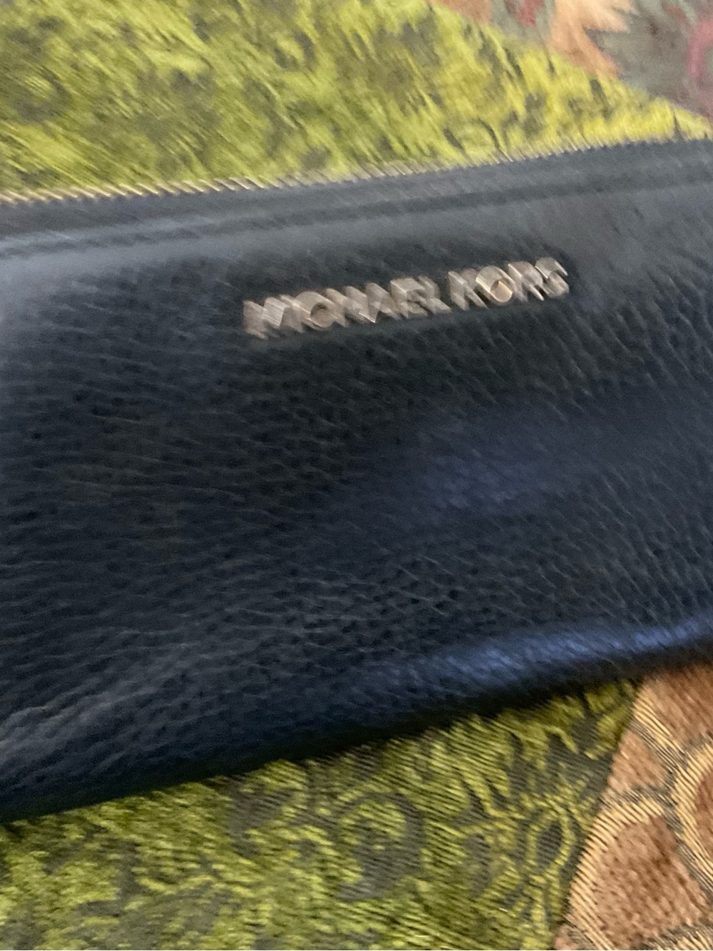 Michael Kors Navy Blue Leather Zip Card Holder with Gold Logo